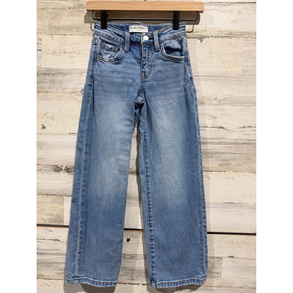 Flying Monkey Wide Leg Jeans Girls 7 Blue Mid Rise Adjustable Waist Skater EUC